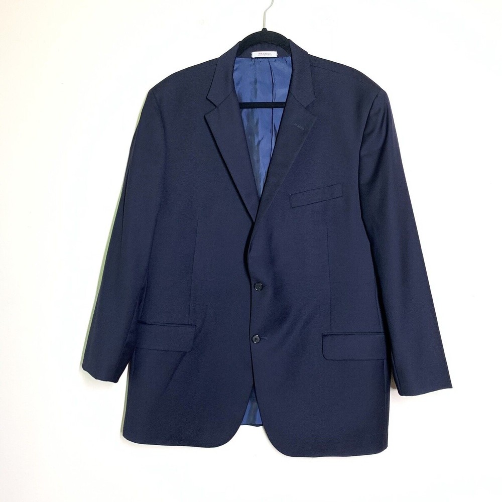 Hickey Freeman Milburn II Blazer Jacket 46 R Navy Blue 100% Wool Sport Coat